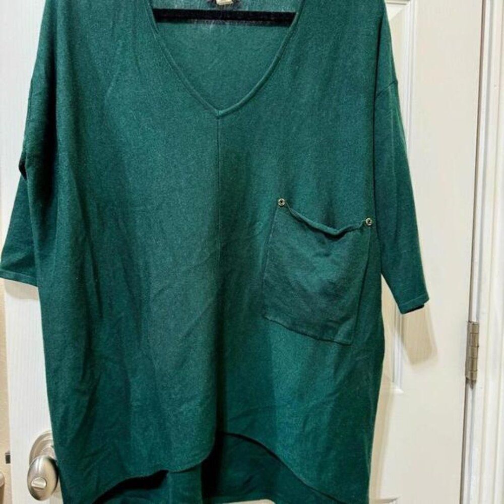 Teal Green V-Neck Lagenlook Slouchy Lightweight Sweater M/L - Picture 2 of 5